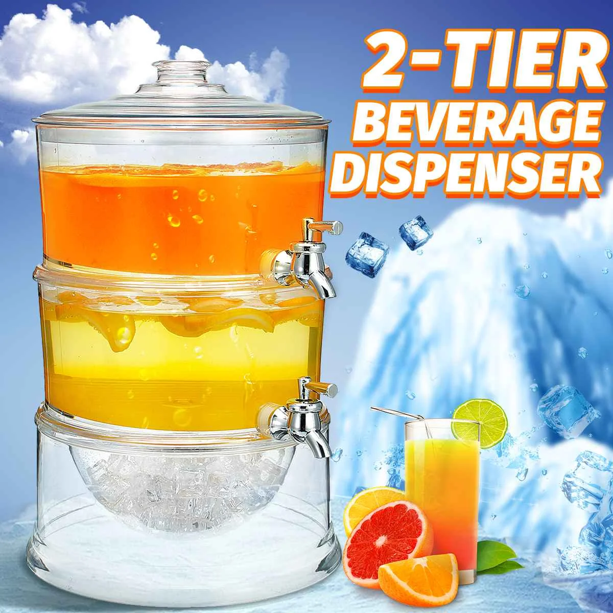 

3.5L 2-Layer Juice Cold Drink Dispenser Lemonade Beverage Cooler Holder Taps Large Capacity Container Dinkware Bar Kitchen Tools