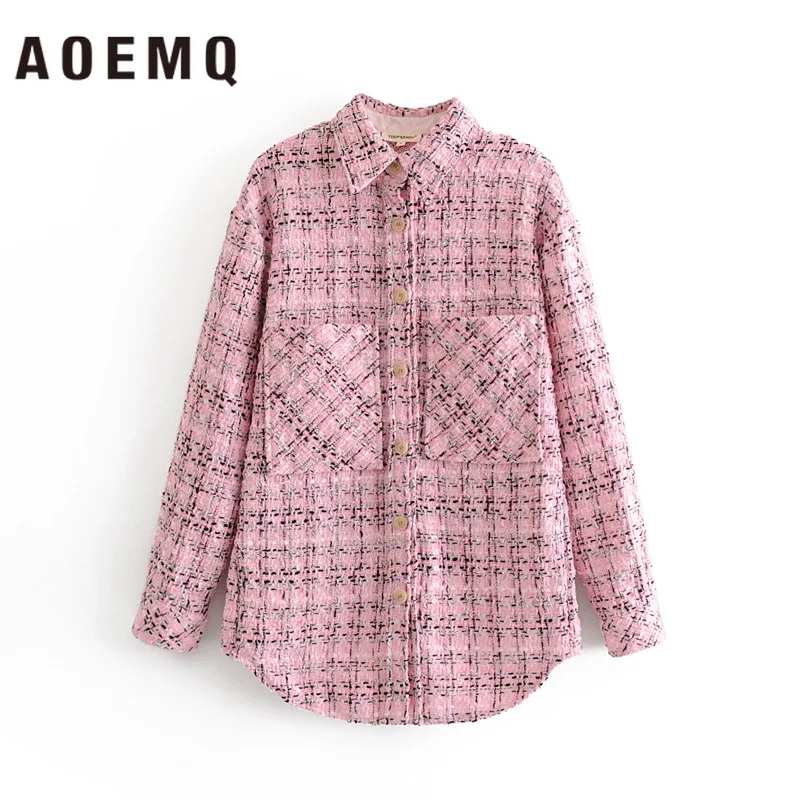 

AOEMQ Preppy Fashion Shirts Pink Color Floral Print Blouse Long Loose Tops Shirts with Big Pockets Convenience Women Clothing