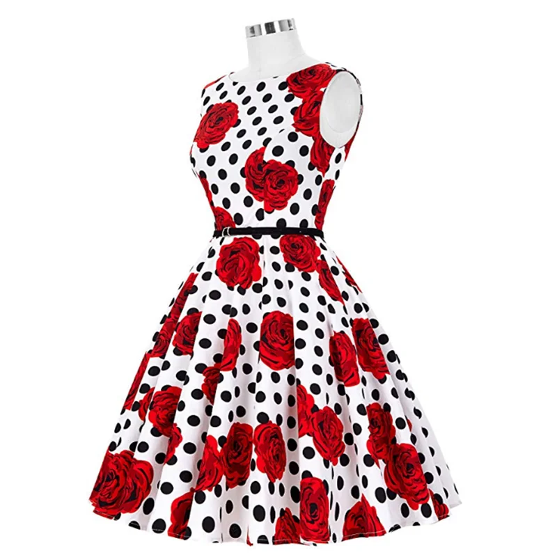 Beautiful Floral 1950s 1960s Polka Party Dress Classical Vintage Retro Dresses 