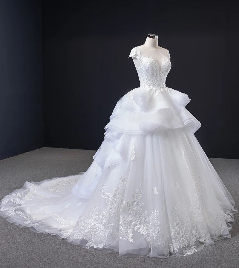 J67031 jancamber vestido de noiva свадебные платья принцессы с круглым вырезом и кружевной аппликацией, многоуровневые свадебные платья