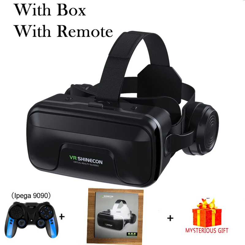 With Box 9090Remote VR Shinecon 10,0 шлем 3D очки Виртуальная реальность шлем для iPhone Android смартфон очки для игр 3 D Lunette - Цвет: With Box 9090Remote
