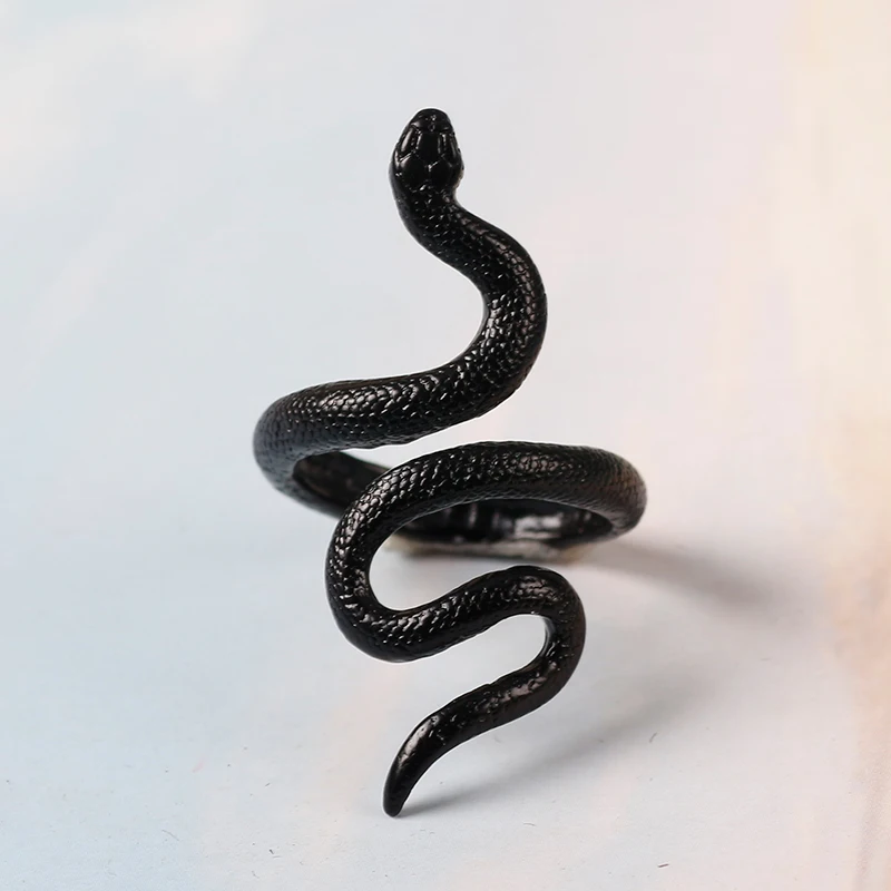 Anime Rings for Men Women Punk Goth Snake Ring Exaggerated Black Plated Gothic Adjustable Party Gift Jewelry Mujer Bijoux finger ring adjustable rings animal ring