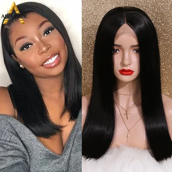 

Aiva Hair Heat Resistant Middle Part Short Hair Wig Glueless Straight Lace Front Wig Cosplay Synthetic Wigs For Black Women