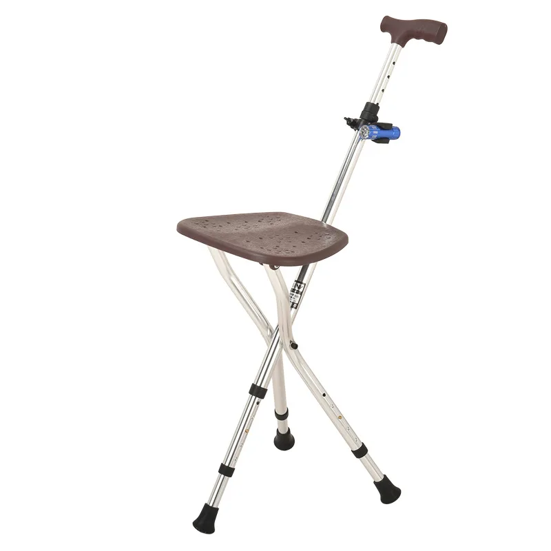 

Aluminum Alloy Adjustable Height Cane Stool For Elderly, Portable/ Foldable Mountaineering With Seat/Light /Dexterous 3-Legged