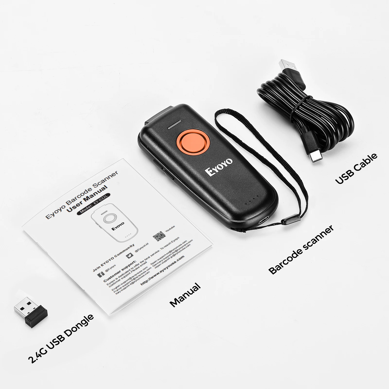 EYOYO EY-023L Mini Barcode Scanner 1D 2.4G Wireless Bar Code Scanner For Android IOS Windows Bluetooth Laser Reader