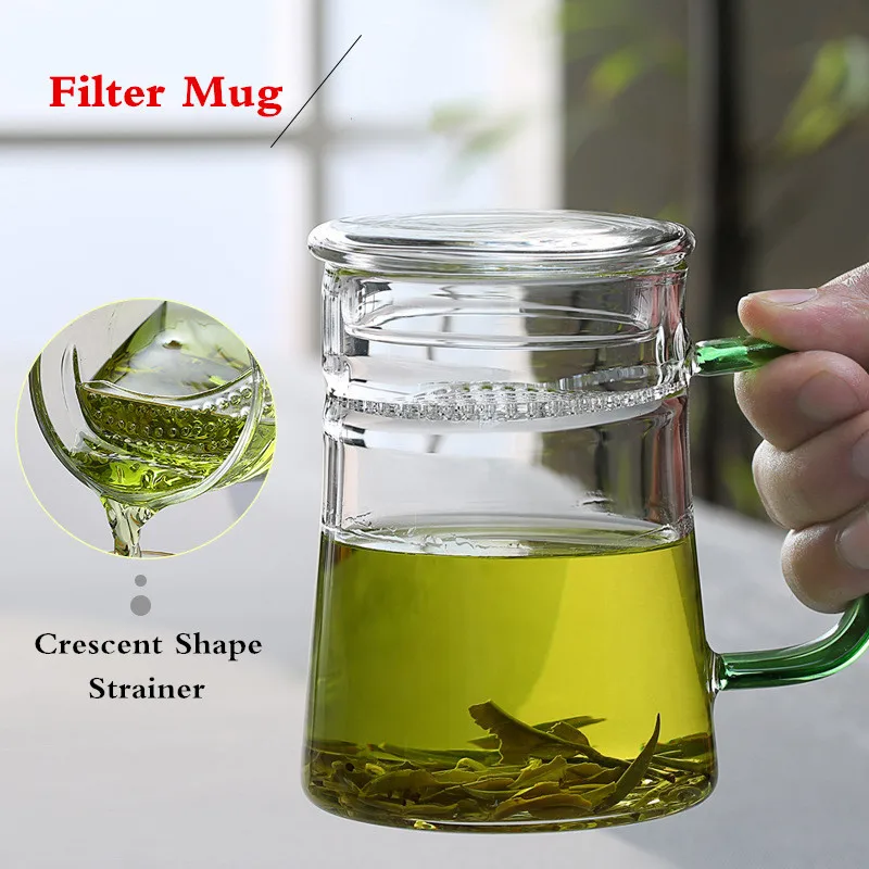 Утолщенное Термостойкое боросиликатное стекло с заварником чайная кружка