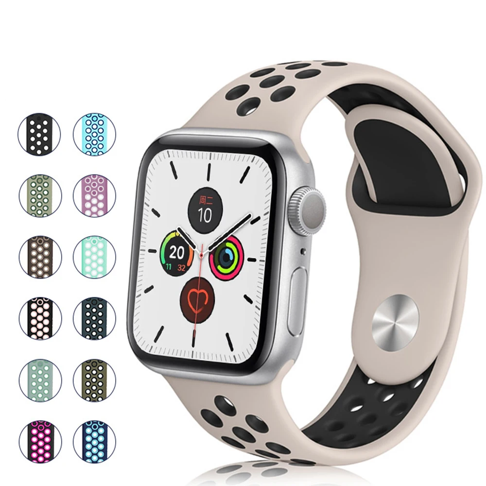 Мягкая силиконовая лента для наручных часов Apple Watch 5/4/3/2/1 личность Смарт-часы замена аксессуары пористая дышащая одно отверстие ремень