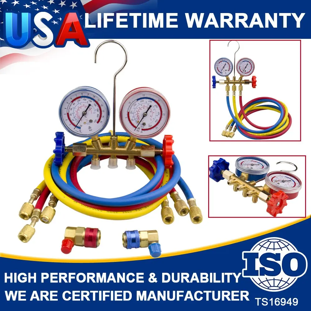 

CarBole High Quality Refrigeration Air Conditioning AC Diagnostic Manifold Gauges R134a R502a R22 R12 1/4" Hose