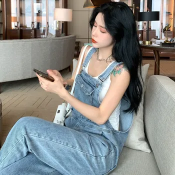 

Spring / Summer 2020 New High Waisted Pants Loose Straight Pants All Over Jeans Students' Suspenders Pants Women's Wear