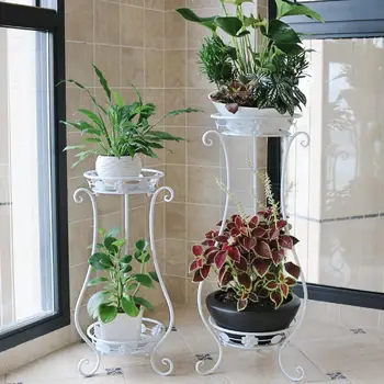

Iron flower shelf indoor flower pot rack living room rack floor type green hanging orchid double balcony flower stand