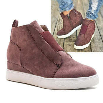 

2019 Female Casual Shoes Soft Leather Winter Fall Hot Sales Platform Sneakers Vulcanized Slip On Leisure Wedge Women Footwear