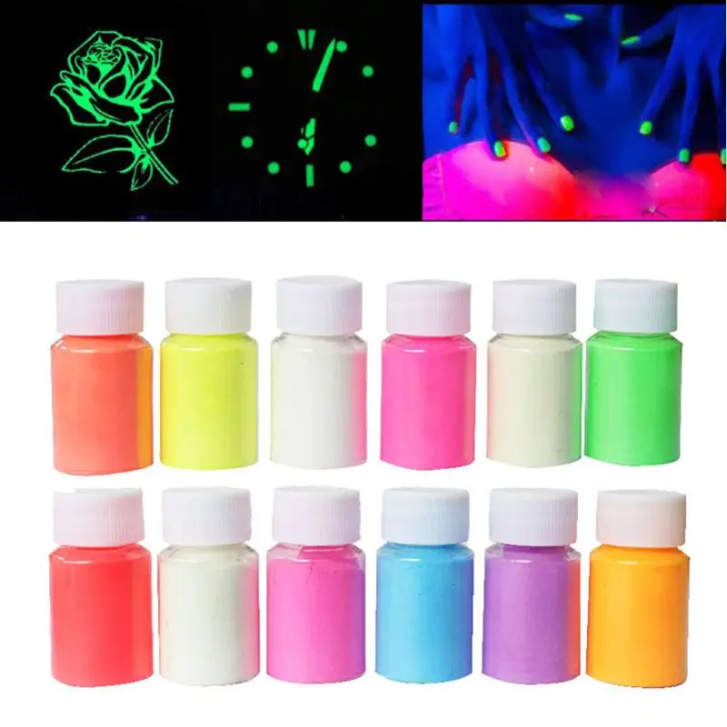 12 Color Luminous Resin Pigment Kit Glow In the Dark Powder Pigment Colorant Dye Fluorescent Resin