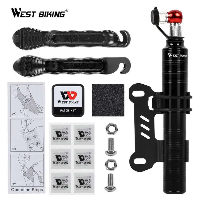 

WEST BIKING Portable Bike Pump Cycling Bicycle Tire Lever Patch Repair Tools Set Presta Schrader Valve MTB Road Bike Hand Pump