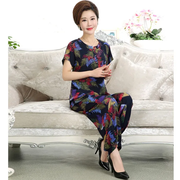 blazer and pants set Middle-aged and Elderly Women's Sets Spring Summer Short Sleeve T-shirt & Trousers 2 Pcs  Pants Suits Mom Elegant Home Service cute two piece sets