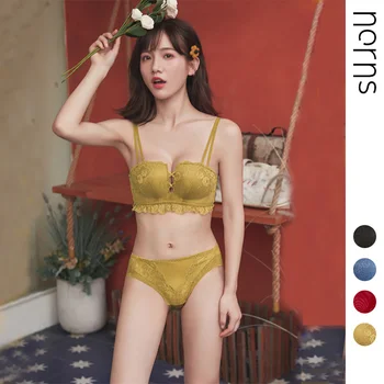 

Norns Romantic Sweet Lace Lingerie Four Corners Cup Thick Thick Comfortable Three-Breasted Bra Set