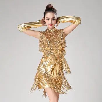 

V Neck 1920s Sequin Fringe Charleston Flapper Dance Dresses Costumes Sequin Tassel Latin Dance Dress NEW!