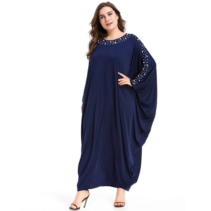 Арабский элегантный свободный абайя, кафтан, исламское модное Бисероплетение, мусульманское платье, одежда, дизайн, женская рукав летучая мышь, Дубай, Абая, халат темно-синего цвета