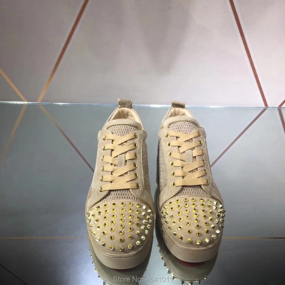 

Low Cut Leisure Shoe cl andgz Camel suede weave Leather Rivet Toe cap Red bottoms For men Sports Shoes sneakers Flat Loafers