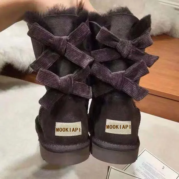The latest Australian women's shoes with mid-barrel laces in, real sheepskin, natural wool, the highest quality snow boots - Color: same picture