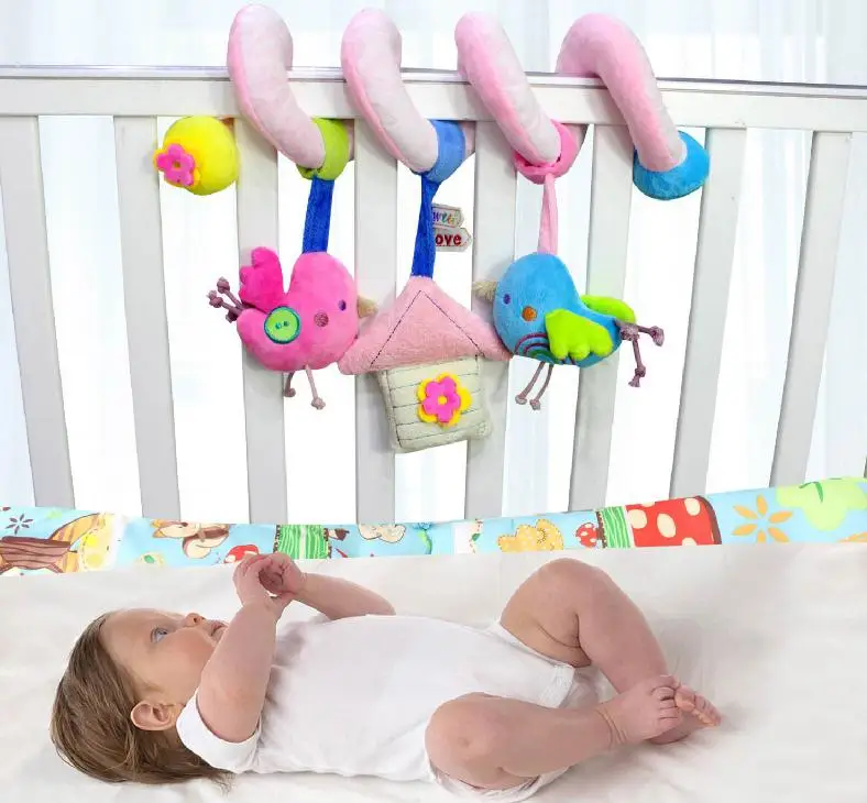 Kuulee Детские спиральные коляски игрушки, детские животные мягкие игрушки обертывания вокруг кроватки коляски рельсы коляски бар активности игрушки - Цвет: Combination of birds