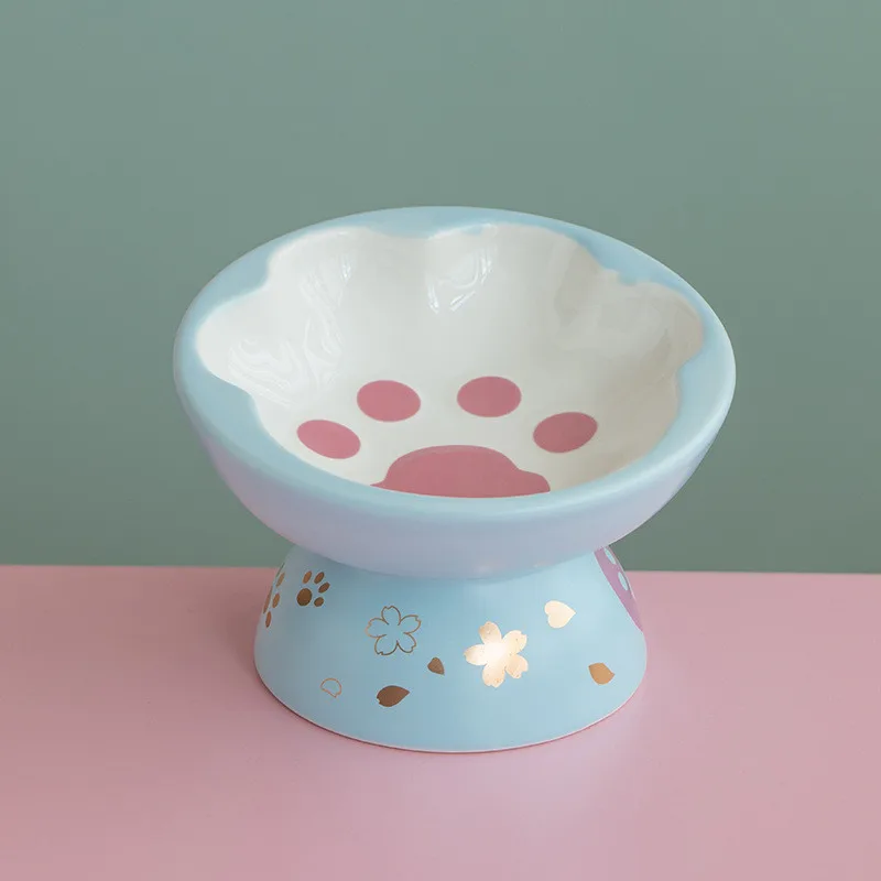 Ceramic-High-foot-Oblique-Mouth-Cat-Bowl-Pet-Bowl-Cute-Paw-Shape-Pet-Feeder-Cat-and.jpg Kerámia, Nagy Lábú Ferde Száj Macska Tál Kisállat Tál Aranyos Mancsú Pet Etető Macska És Kutyaeledel Tál Méhnyak Gerinc Macskaeledel - Image 2