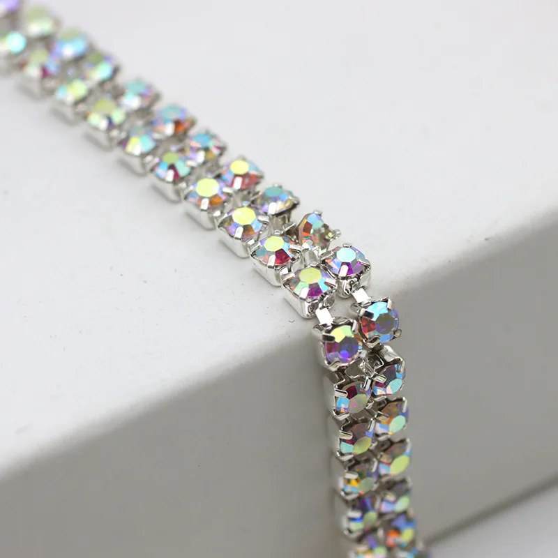 4 rows 16mm Wide crystal Rhinestone cup chain Glass Gold Flatback