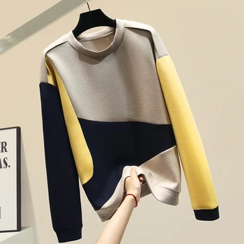 

Hoody Hoodies Women New Women's Color Block Loose-Fit Korean-Style BF Lazy-Style Hoodie Sweatshirt Students Pullovers Nancylim