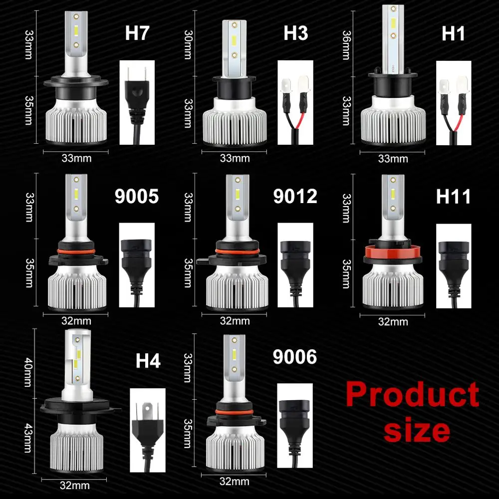 2PCS H1 LED 13000LM Mini Car Headlight Bulbs H7 LED H4 H8 H9 H11 Headlamps Kit 9005 HB3 9006 HB4 9012 Auto LED Lamps Light