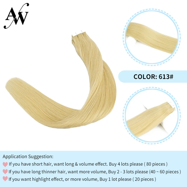 AW 12''-28'' Tape In Human Hair Extensions Straight Seamless Invisible Natural Machine Made Remy Adhesive Glue On Hair Extension #613
