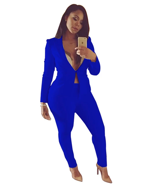 Womens Two Piece Outfits Blazer Pants Suits Party Clubwear Sexy Long Sleeve  Elegant Business Suit Sets 2 Piece