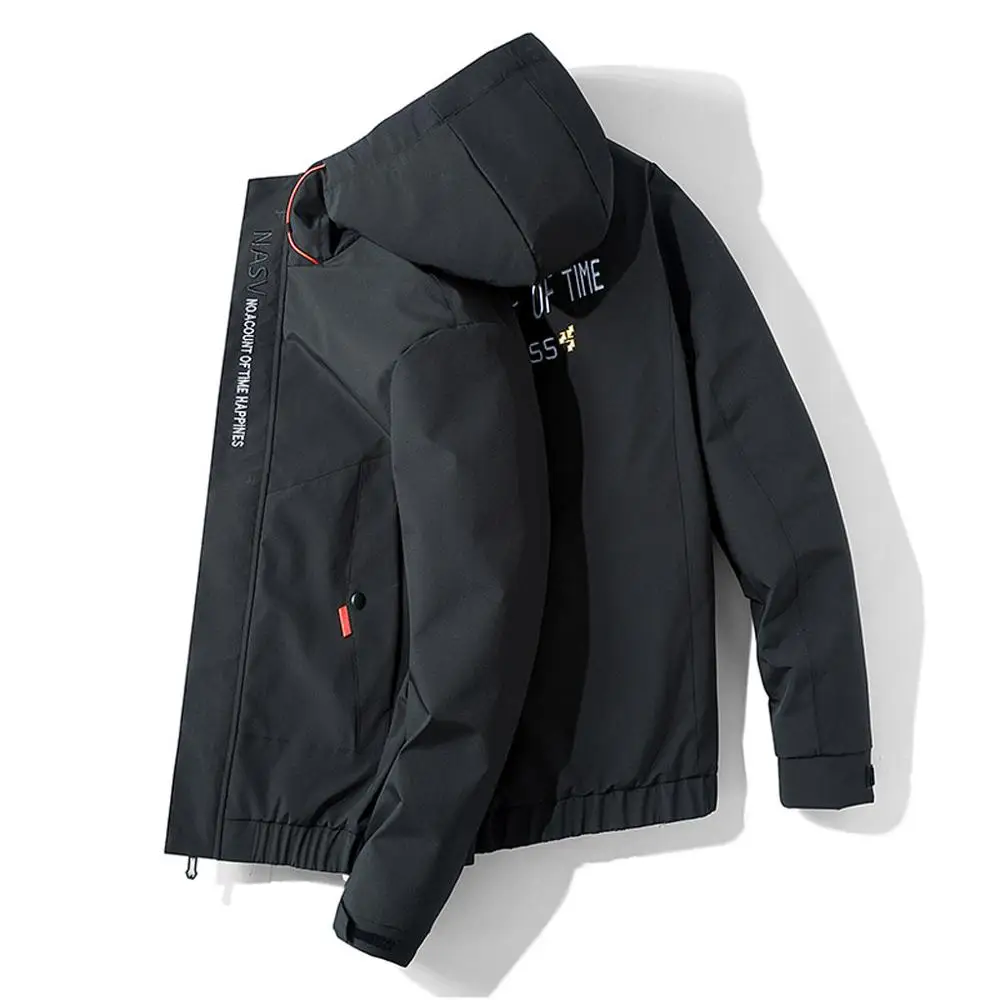 Men's Autumn Winter Casual Fashion Patchwork Hoodie Zipper Outdoor Sport Coat Streetswear Outdoor Riding Windbreaker Coat