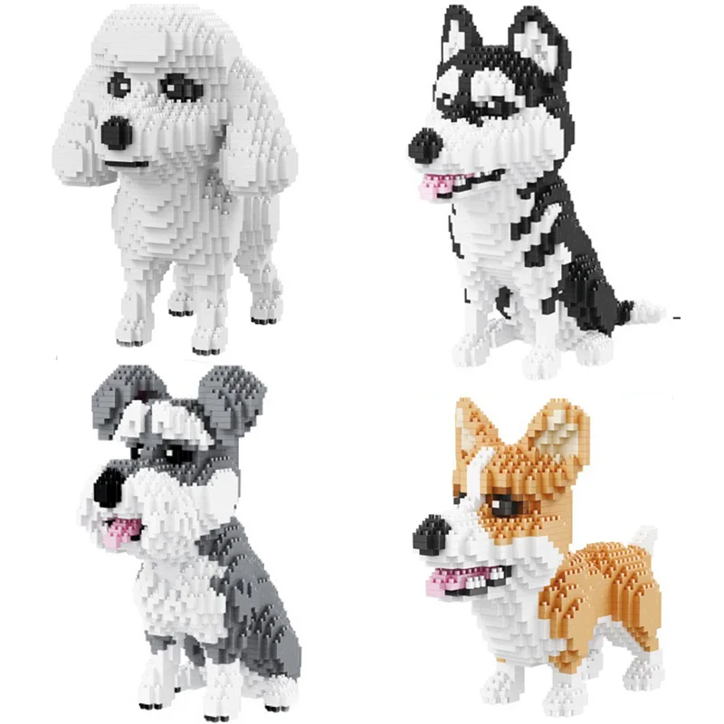 

Lovely Pets Animals Nanobricks Siberian Husky Corgi Poodle Schnauzer Dog Micro Diamond Block Puppy Educational Toys For Gifts