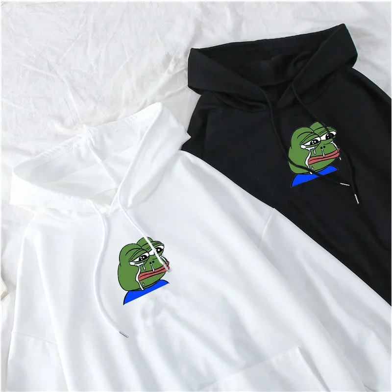 Женские толстовки с капюшоном и графическим принтом Sad Tearing Frog смешные свитшоты в
