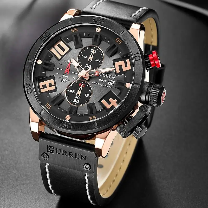 

CURREN Men'S Fashion Leather Strap Quartz Sports Watches Outdoor Casual Men Military Waterproof Wristwatch Man Analog Clock Gift
