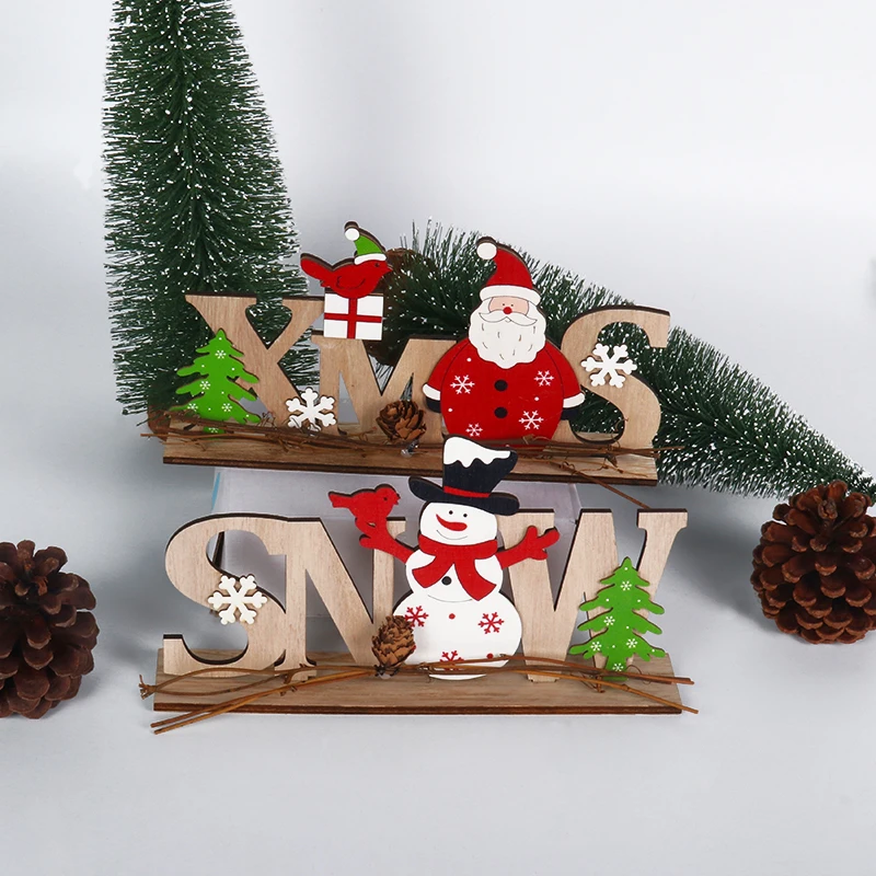 Noel Christmas Decorations for Home Wooden Craft Xmas Navidad Christmas Gift Santa Claus Snowman Gift Box Christmas Tree Decor