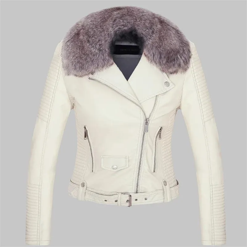 Осенне-зимние шерстяные куртки женская куртка из искусственной кожи байкерская куртка женская куртка плюс бархатный теплый меховой воротник тонкая Мода