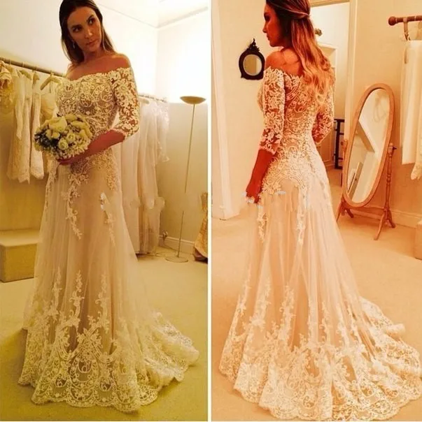 Платье со шлейфом Vestido De Noiva Manga с открытыми плечами и короткими рукавами, кружевное свадебное платье Wanda Bordes, платья для матери невесты