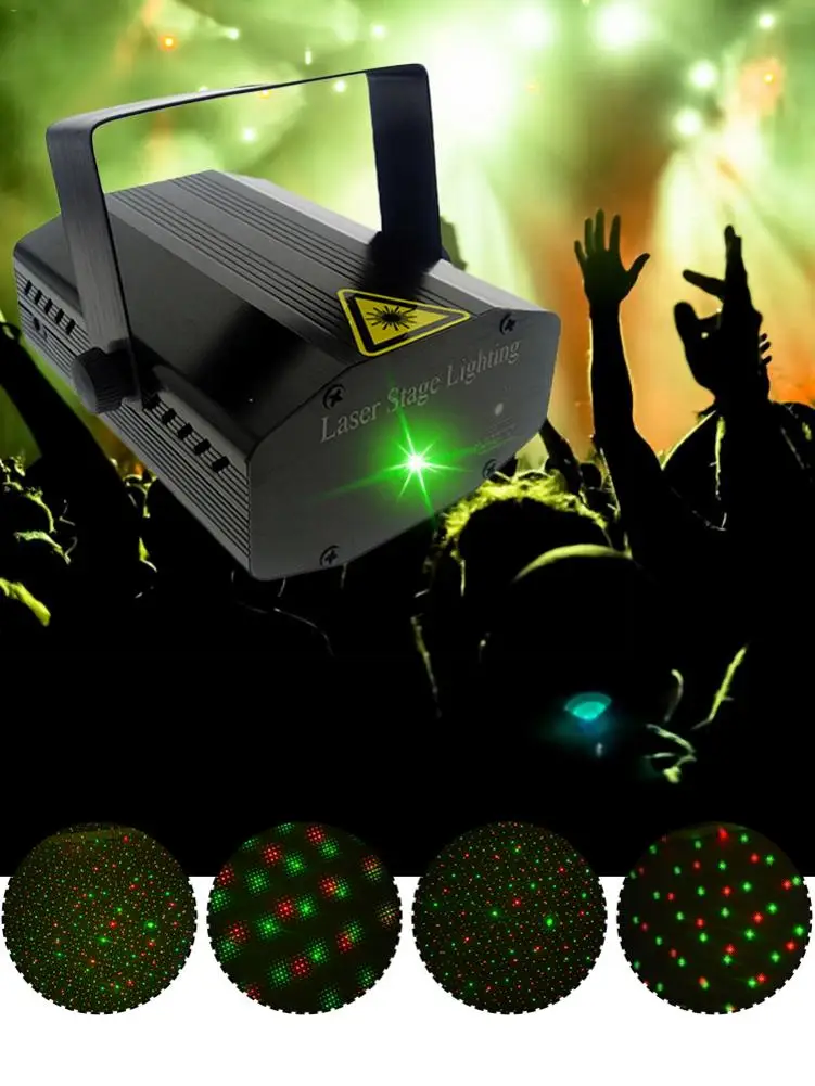 Mini LED Laser Projector Sound Activated Disco DJ Stage Light RG Strobe Lamp Birthday Wedding Christmas Party Starry Sky Lamp