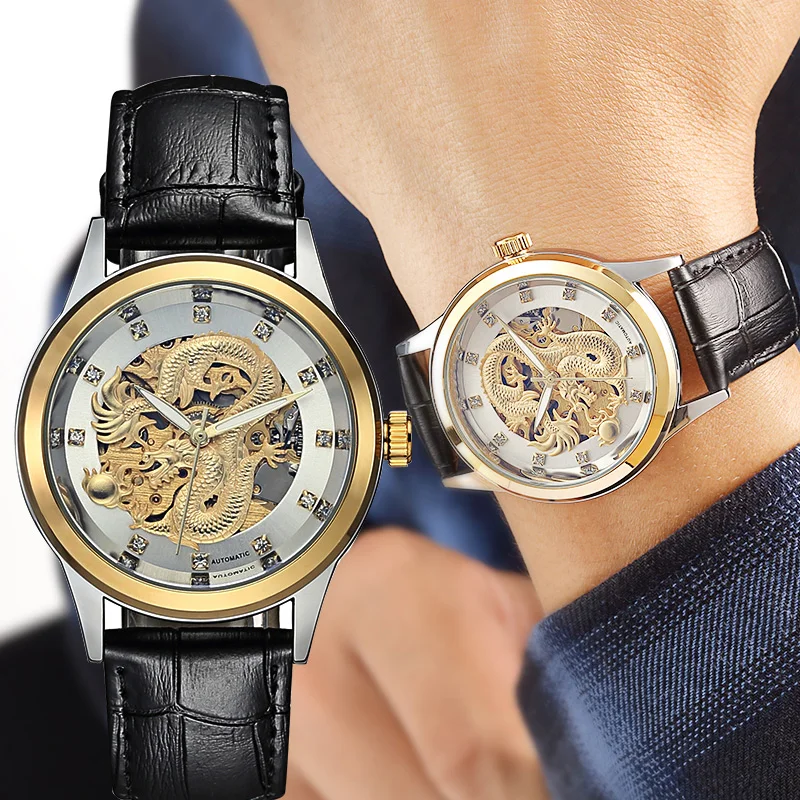 

Casual Golden Dragon design fully Automatic original Mechanical movement Watch High-end Steel Strap belt Waterproof wrist Watch