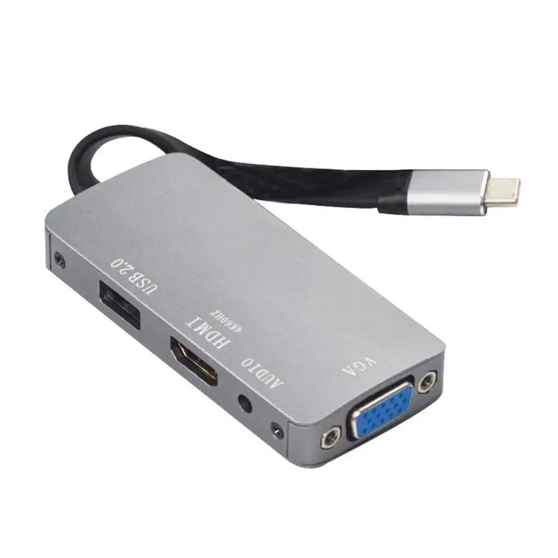 USB C концентратор адаптер usb type C к HDMI 4K VGA 1080P 3,5 мм Портативный высокопроизводительный цифровой чип обработки USB 2,0 сплиттер кабель