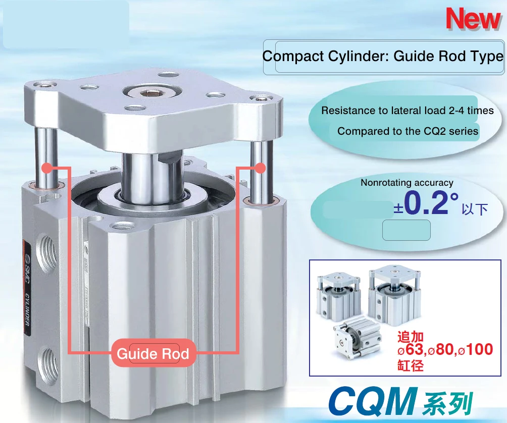 CQMB Double Acting guide rod compact air pneumatic cylinder Built-in Magnet model- CDQMB12 16 bore 12 16mm stroke 5-50mm
