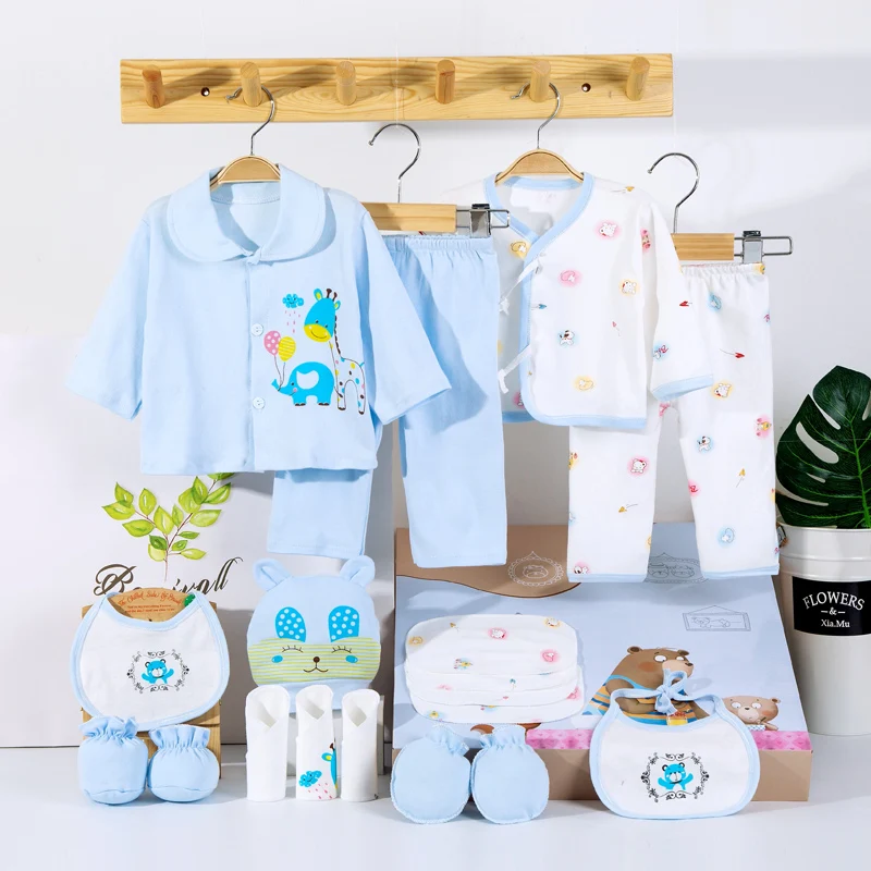 18 шт./компл. Одежда для младенцев Одежда для новорожденных с рисунком медведя Одежда для новорожденных Одежда для маленьких девочек Одежда для новорожденных мальчиков - Цвет: Синий