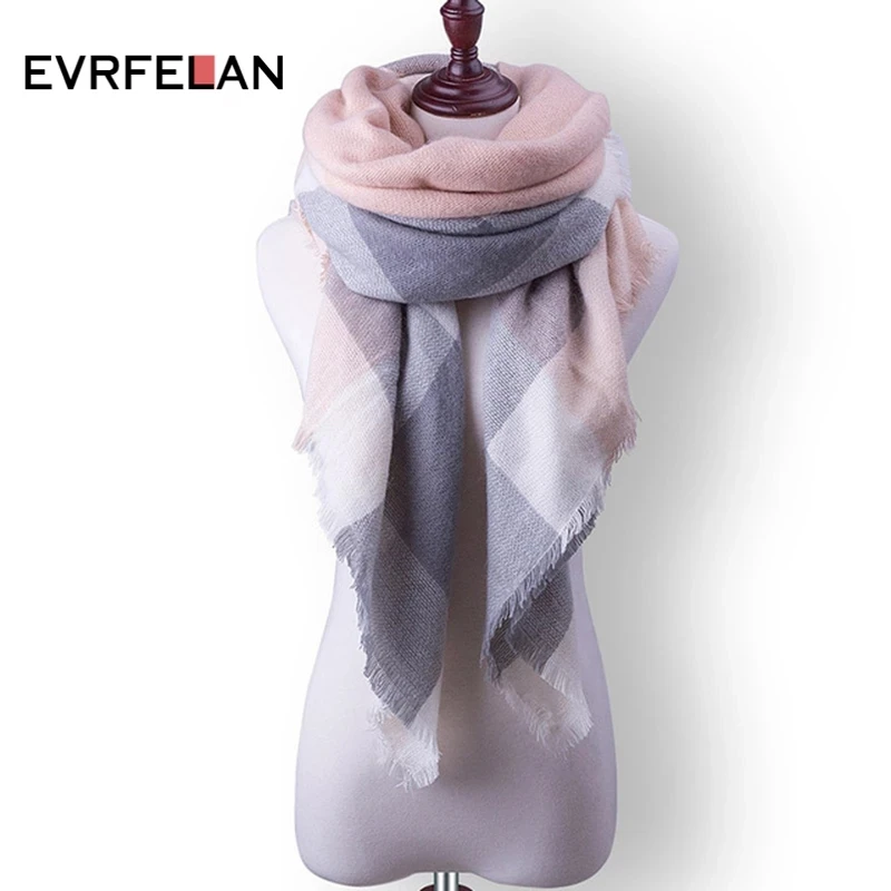 Evrfelan Casual Women Winter Scarf Triangle Scarves for Ladies Warm Knit Shawl Wrap Plaid Female Bufanda |