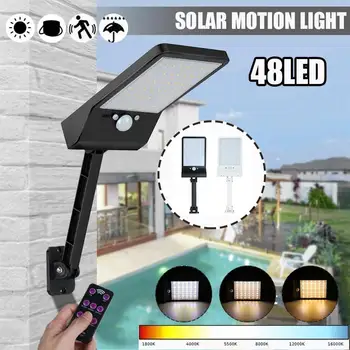 

48 LED Solar Dimmable Wall Street Light With Remote Contol PIR Motion Sensor Outdoor Garden Lamp 7 Color Temperature Adjustable