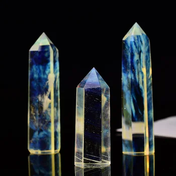 

1PCNatural yellow Melting Crystal Point Blu rax Hexagonal Artificial Crystal Pillar Mineral Magic Repair Healing Home Decoration