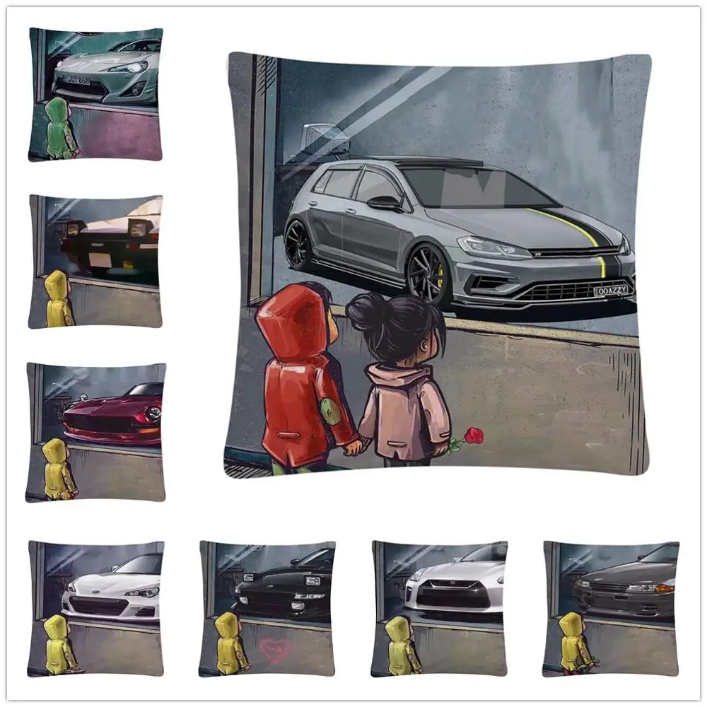 Kids Watching Car Cartoon Pattern Soft Short Plush Cushion Cover Pillow Case for Home Sofa Decor Pillowcase 45X45cm | Дом и сад