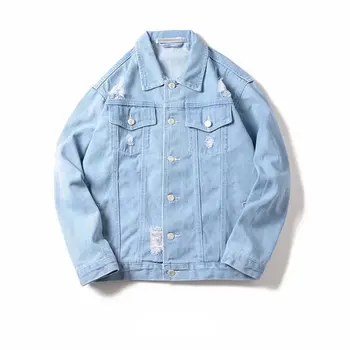 

Korean Spring Men's Denim Jacket Hole Handsome Couple Jacket Jacket Japanese Loose Student Denim Jacket 2020