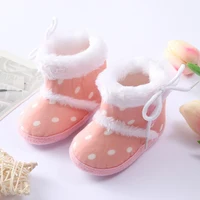 Winter Newborn Baby Girl Boy Polka Dot Cute Cartoon Cotton Shoes Soft Sole Plus Velvet Warm Boots Toddler Infant Walking Shoes 2