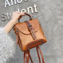 Multifunctional Rivet Backpack For Women shoulder bag Small PU Leather bagpack for girls schoolbag female hand bag black Daypack