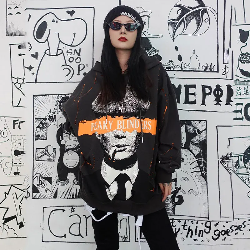 

Winter Korean Loose Thicker Sweatshirt Women Hooded Velvet Graffiti Pattern White Harajuku Bf Style Hoodies Women Oversize